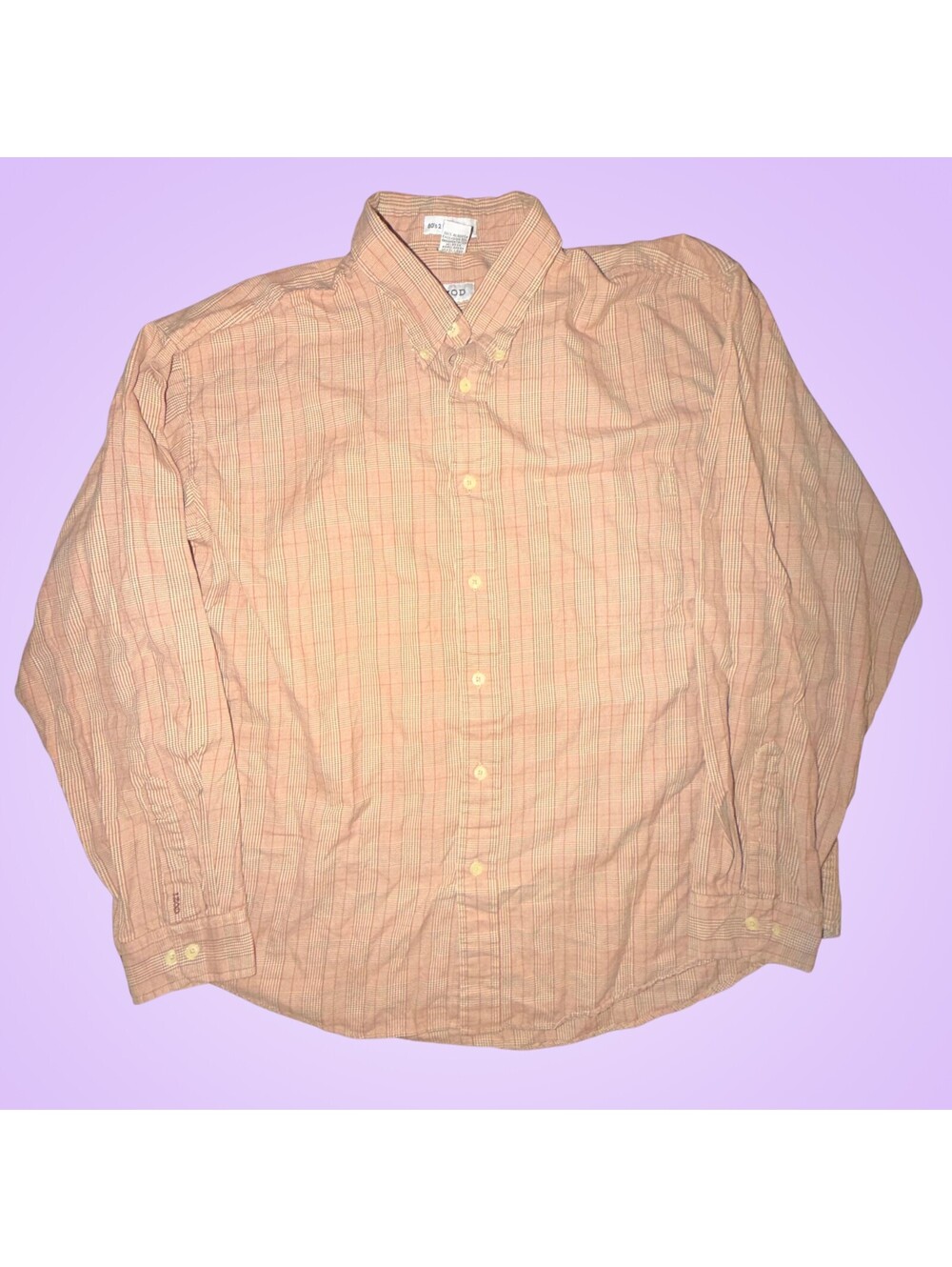 IZOD Men's XL Orange Tan Plaid 80s 2 Ply Cotton Long Sleeve Button Down Shirt